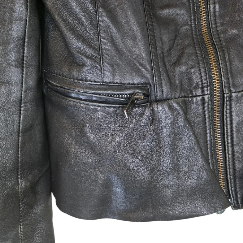 BLACK RIVET Black Leather Jacket Tailored Peplum - Size Small - Picture 8 of 11
